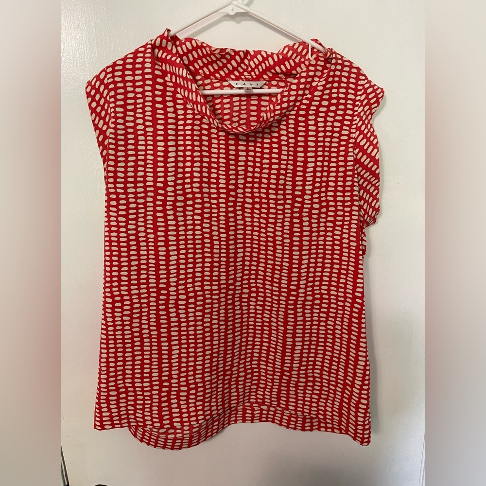 CAbi Madeline Orange/White Geo Blouse